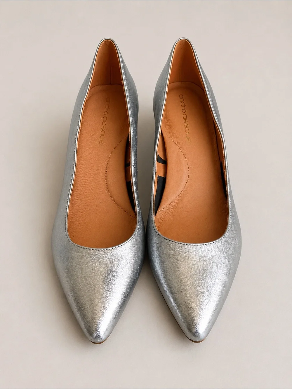 André Assous Metallic Silver Leather Pointed Toe Pumps Size 7